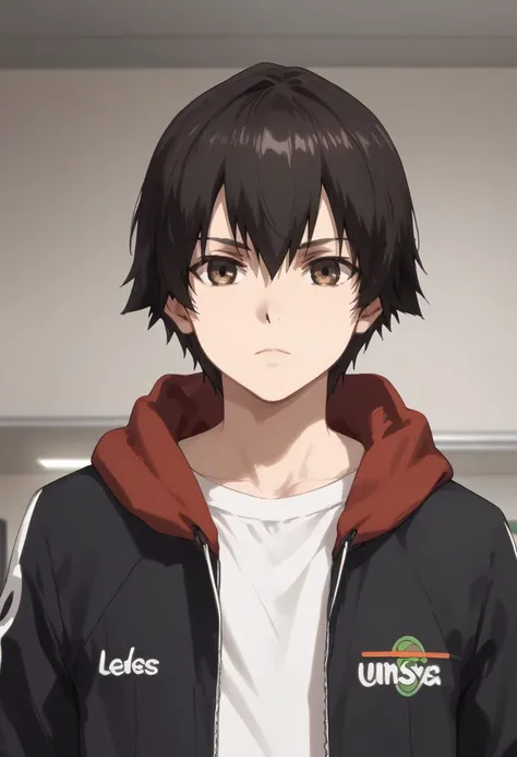 score_9, score_8_up, score_7_up, , rating_safe, , semi-realistic,1boy, solo, male focus,Lee Seha,short hair,black hair,brown eyes,hair between eyes,jacket,white shirt,open clothes,indoors,hood,hoodie,looking at viewer,upper body,closed face