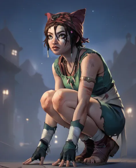 score_9,score_8_up,score_7_up,score_6_up,
Kaixl,black hair,short hair,green eyes,brown hair,facial mark,
jewelry,necklace,fingerless gloves,bandages,bandana,torn clothes,cat ear bandana,skirt, squatting, 
night,<lora:Kaixl:0.9>,