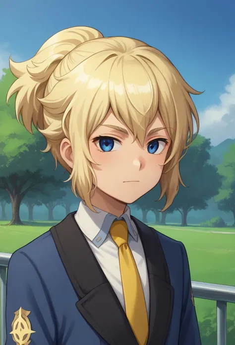 score_9, score_8_up, score_7_up, source_anime, highly detailed, 
hikaru, 1boy, male focus, solo, blonde hair, ponytail, blue eyes, school uniform, jacket, blue jacket, long sleeves, shirt, white shirt, collared shirt, necktie, yellow necktie, upper body,
o...