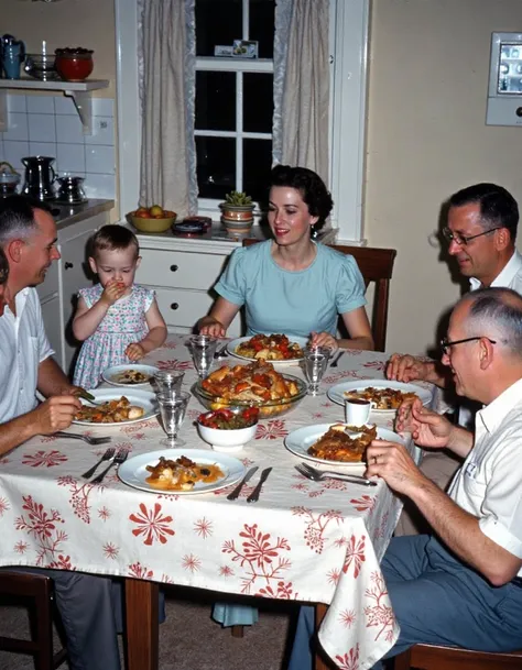 there are a group of people sitting at a table eating