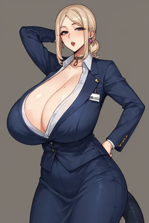 score_9, score_8_up, score_7_up, score_6_up, source_anime, 1girl, business suit, gigantic breasts, hand behind head