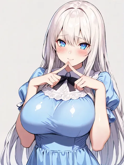 anime girl with long white hair and blue eyes posing for a picture