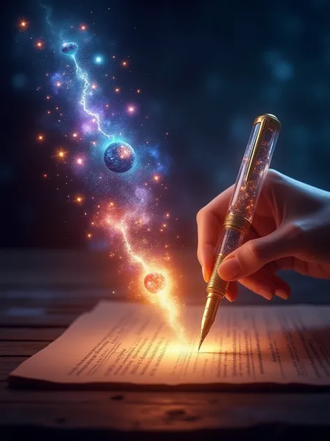 pen dreaming generating glowing galaxy