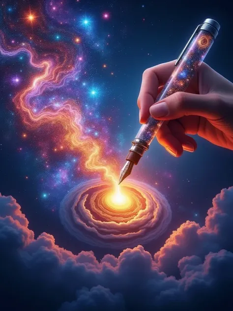 pen dreaming generating glowing galaxy