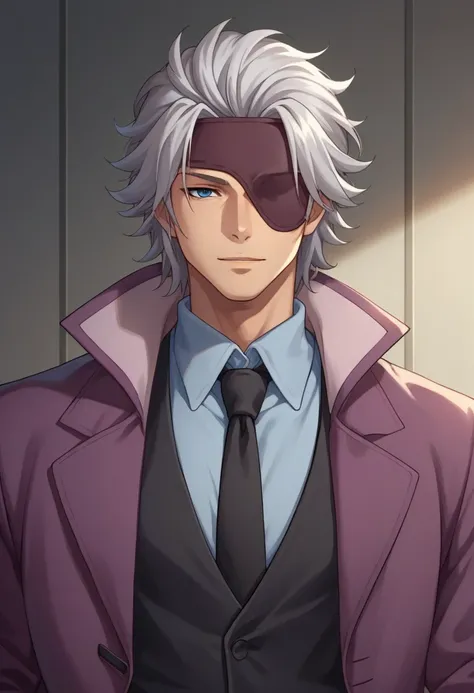 score_9, score_8_up, score_7_up, source_anime, highly detailed, 
Motochika, 1boy, male focus, solo, grey hair, aged up, medium hair, blue eyes, eyepatch, suit, formal, jacket, shirt, collared shirt, necktie,
indoor