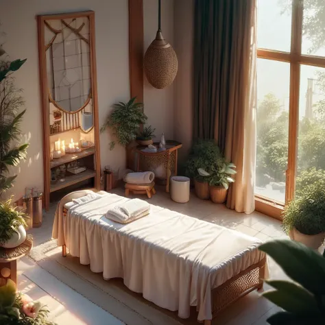 there is a bed in a room with a lot of plants