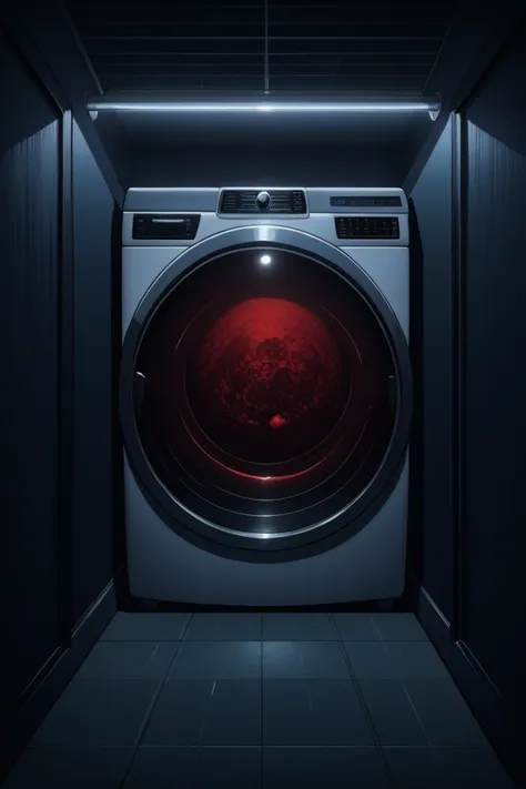 a close up of a washing machine with a red light on it