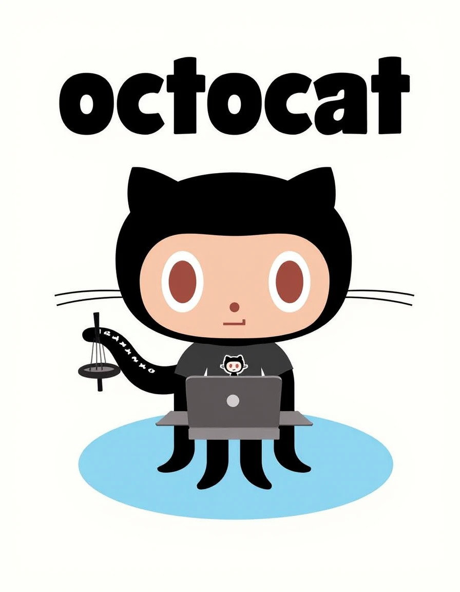 Octocat on a movie poster. The posters text reads: "Octocat". The poster features an illustration of Octocat in a black outfit working on a computer. He is wearing a Github t-shirt.<lora:General Fluxoctocat.safetensors:0.9500000000000001:1.0>