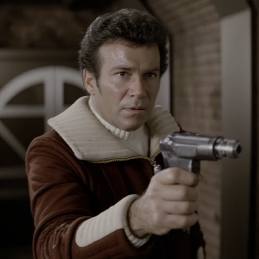 kirk holding a star trek phaser gun