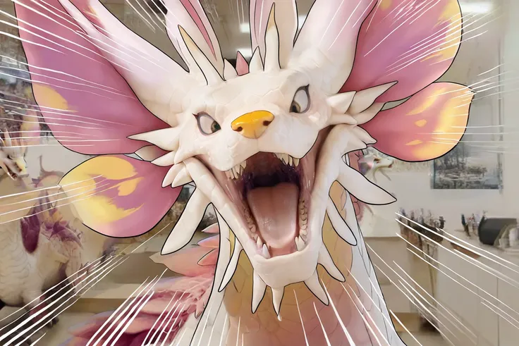 pokemon (creature),animal focus,dragon,chibi,cute,meme,(screaming:1.1),(emphasis lines:1.1),open mouth,sharp teeth,
art gallery,detailed background,photo background,photography (artwork),inside,
<lora:MIZUTSUNE-ILL-ADAM-V3-000018>,mizu,yellow nose,solo,, m...