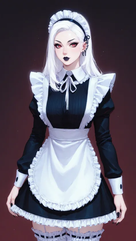 score_9, score_8_up, score_7_up, solo,source_anime,abyre,white hair, (beautiful girl), (booty, curvy),goth, maid uniform