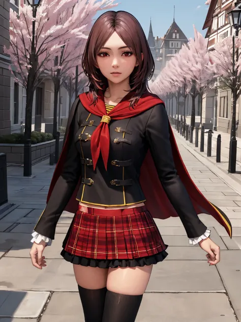 <lora:Rem_Tokimiya_0R:0.6>
remtokimiya, red eyes, brown hair, medium hair
class zero uniform, red cape, red neckerchief, black jacket, long sleeves, red skirt, plaid skirt, frilled skirt, black thighhighs
masterpiece, best quality, ultra-detailed, detailed...