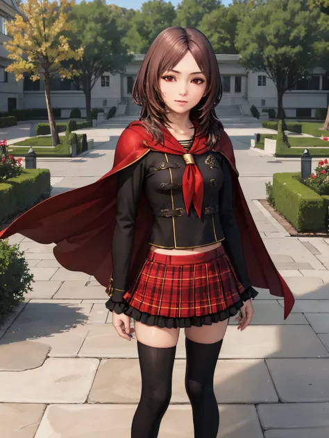 <lora:Rem_Tokimiya_0R:0.6>
remtokimiya, red eyes, brown hair, medium hair
class zero uniform, red cape, red neckerchief, black jacket, long sleeves, red skirt, plaid skirt, frilled skirt, black thighhighs
masterpiece, best quality, ultra-detailed, detailed...