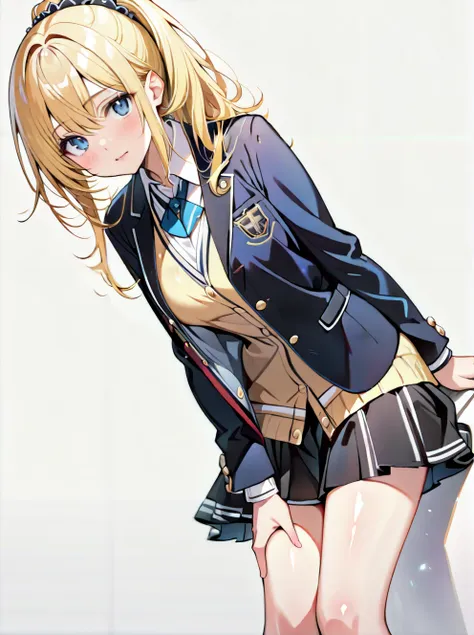 anime girl in a short skirt and jacket posing for a picture