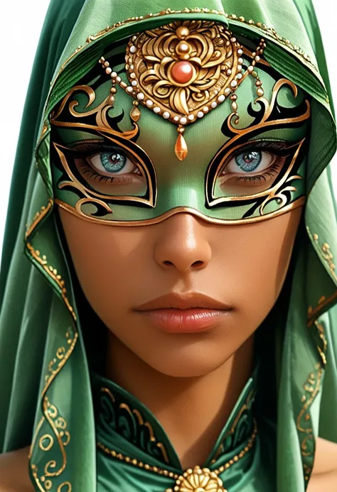 score_9,score_8_up,score_7_up, best quality, masterpiece, 
callista, 1girl, solo, green hood, green domino mask, blue eyes, bare shoulders, green dress, dark skin, dark-skinned female, close up, portrait, 
looking at viewer, adult female,detailed eyes, shi...