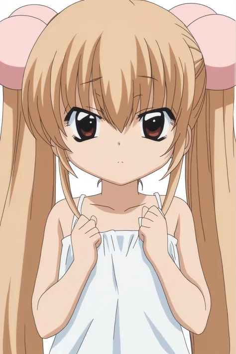 anime girl with long blonde hair and big eyes in white dress