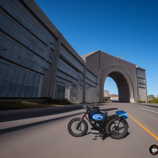 motor vehicle, bicycle, blue sky, shoes, arch, mecha, bottle