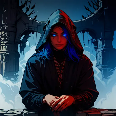 rating_safe, zPDXL3, score_9, score_8_up, score_7_up, score_6_up, score_5_up, score_4_up, highres, incredibly absurdres, highly detailed, dim lighting, closed mouth, 1girl, solo, saffai, blue hair, long hair, blue eyes, toned, looking at viewer, warlock da...
