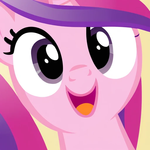 hi anon, close-up, solo, pony, looking at viewer, smile, open mouth, open smile, princess cadance (mlp)