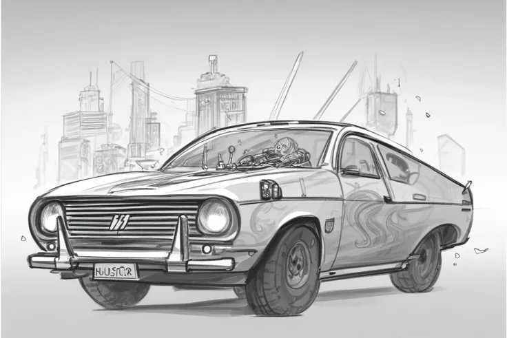 score_9, score_8_up, score_7_up, masterpiece, high quality, BREAK
 <lora:Calamari CakesStylePonyLyco:1> monochrome, greyscale, solo, drawing, sketch, silent comic, simple background,  a sports car driving in a city, skyscrapers, sundown, ray of light