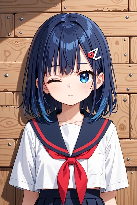 anime girl with blue hair and a white shirt and red tie