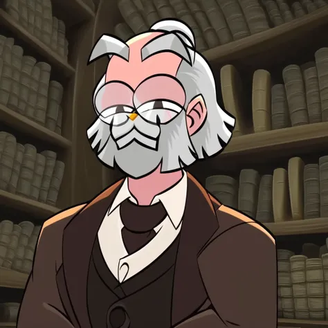 score_9, score_8_up, score_7_up,1boy, facial hair, male focus, glasses, , bookshelf, mustache, grey hair, beard, old man, solo, tank, shelf, motor vehicle, old, necktie,