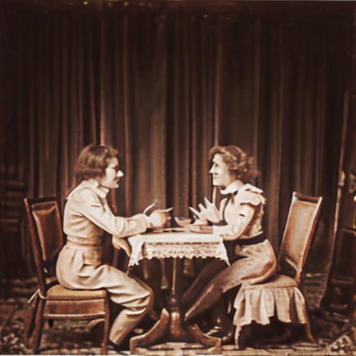 kromograms, two people sitting at table in a room