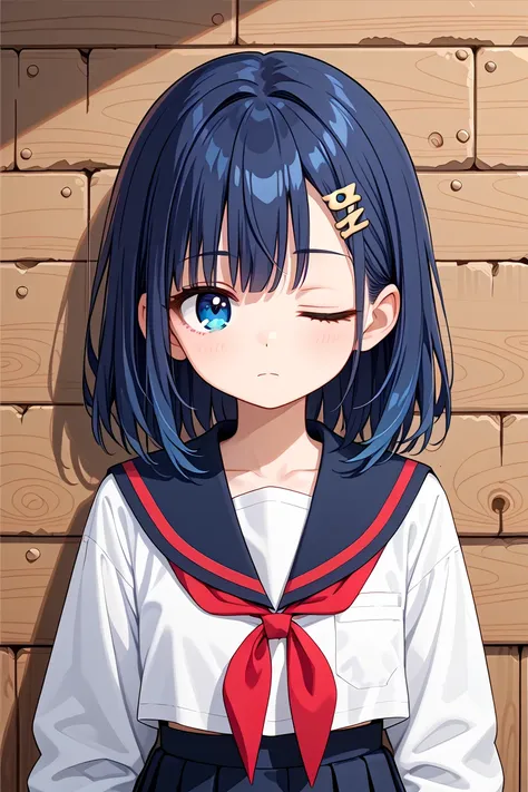 anime girl with blue hair and a white shirt and red tie