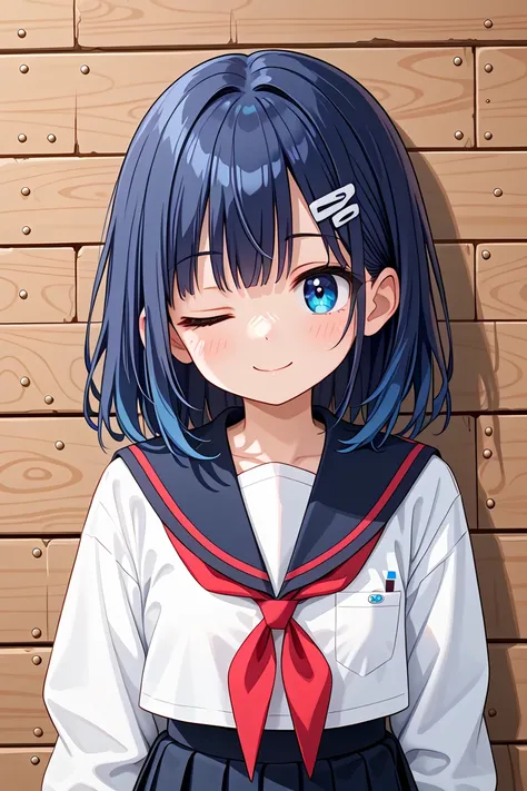 anime girl with blue hair and a white shirt and red tie