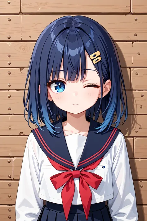 anime girl with blue hair and a white shirt and red bow