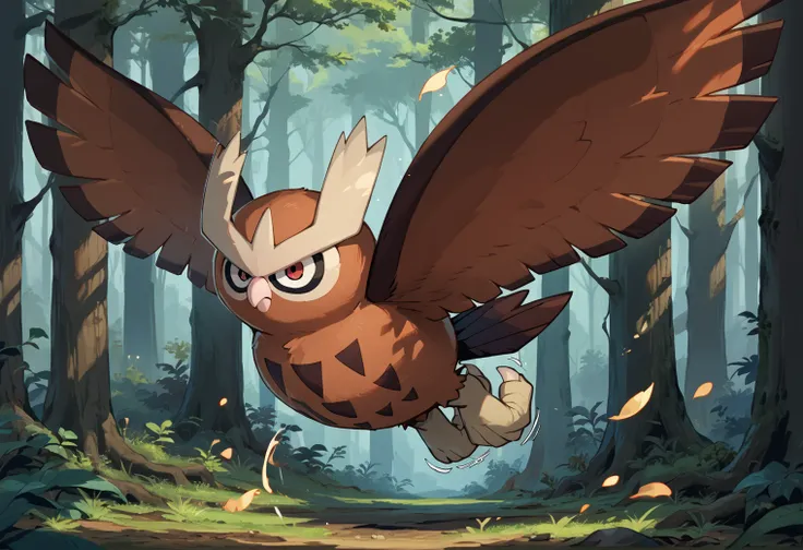 score_9, score_8_up, score_7_up, score_6_up, source_furry, full-length portrait, solo, white background,  <lora:POKEMON_NOCTOWL:1> pokemon (creature), noctowl, cinematic, flying, motion lines, blowing wind, forest, night, dark, midnight, rimlight