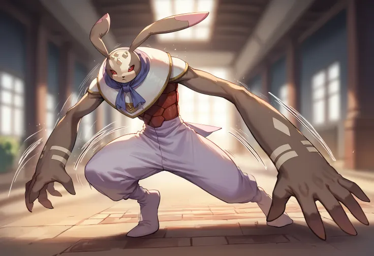 anime character with rabbit ears and a white shirt running on a brick floor