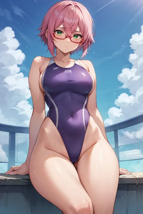 HDA_MasterpieceXL_v.1, 4K, anime coloring, 1girl, HDA_ZoeyXL,  purple one-piece swimsuit,  HDA_CompetitionSwimsuitXL