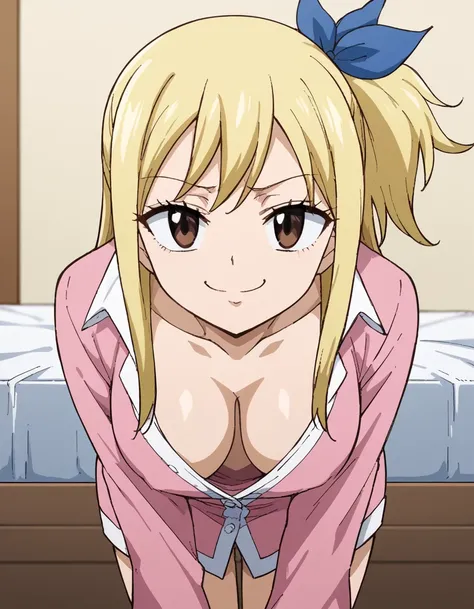 score_9, score_8_up, score_7_up, source_anime, lucyheartfilia, <lora:lucy-heartfilia-s7-ponyxl-lora-nochekaiser:1>, lucy heartfilia, blonde hair, brown eyes, long hair, one side up, ribbon, hair ribbon, blue ribbon, large breasts,, <lora:extended-downblous...