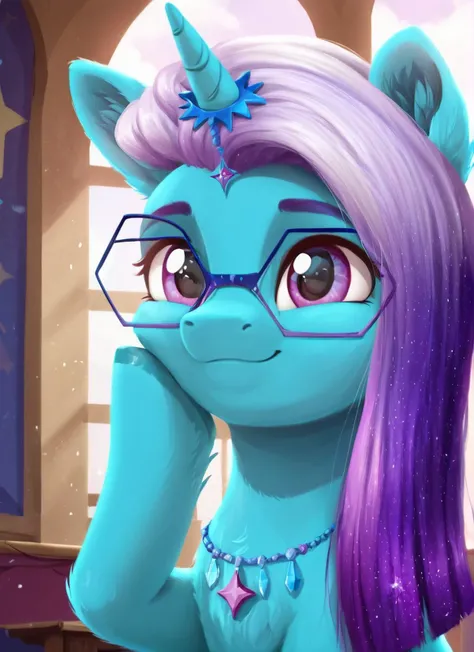 , score_9, score_8_up, score_7_up, score_6_up, score_5_up, score_4_up, rating_safe,<lora:Comet:1>Comet, Body Cyan, glasses, solo  boy
((cute, little, fuzzy pony, fur)), (high quality, detailed, beautiful), shiny, adorable face, detailed beautiful eyes, dia...