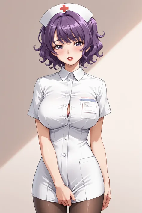 from front, score_9, score_8_up, source_anime, masterpiece, best quality, cowboy shot,
<lora:cfling_20241108_ponyxl-000008:0.8>, chling, sexually_suggestive, mature_female, purple eyes, purple hair, wavy hair, short hair, bangs, bright skin, red lips, part...