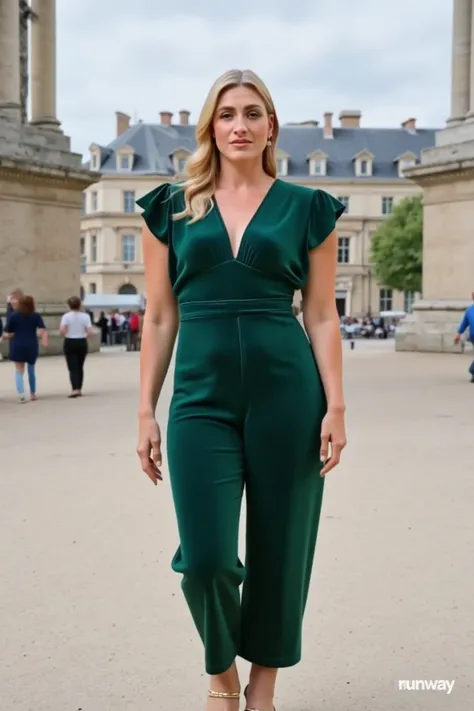 Deep V-Neck Corduroy Jumpsuit