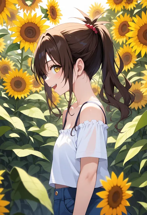 anime girl in a field of sunflowers with a ponytail（yuuki mikan)