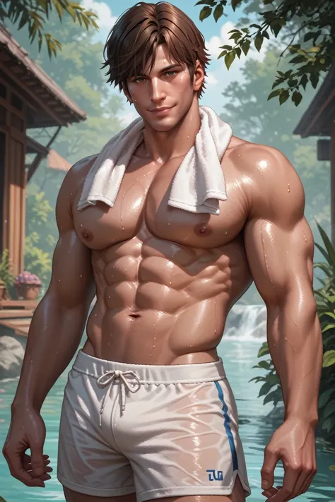 score_9, score_8_up, score_7_up,
<lora:SHMurphy:0.8>
SHMurphy, 1boy, brown hair, short hair, looking at viewer, shirtless, large pecs, abs, sweating, smile, short shorts, towel on neck