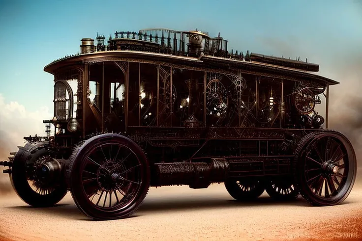 motorized war machine, steampunk, gears, 6-wheel vehicle,1860s. moving across a grassy battlefield. neoclass