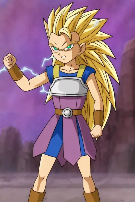 source_anime, score_9, official style, anime screencap, 
cabba, ((super saiyan 3)), ((no eyebrows)), blonde hair, green eyes, constricted pupils, ((very long hair)), spiked hair,  (aura), smoke, electricity,  looking at viewer, 
solo,1boy, male focus, coll...