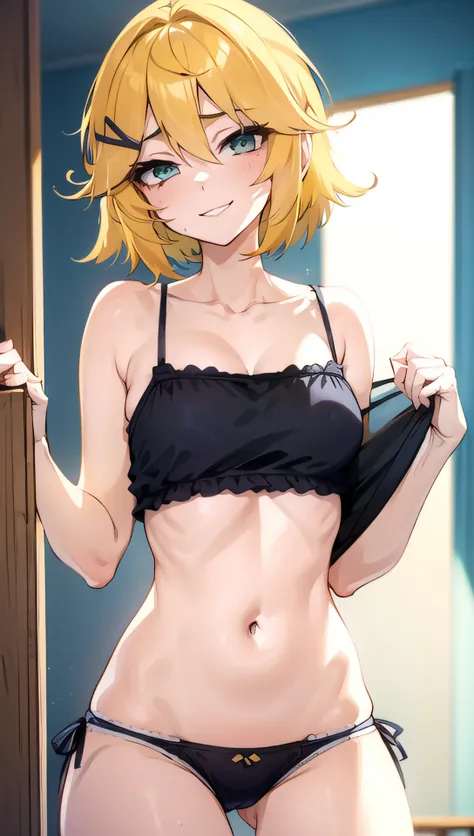 face, 1girl, sexy, looking_at_viewer, 
dokibounty, yellow hair, short_hair, 


happy,
navel, camisole, cute,