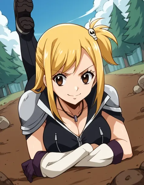 score_9, score_8_up, score_7_up, source_anime, <lora:lucy-ashley-s3-ponyxl-lora-nochekaiser:1>, lucy ashley, long hair, brown eyes, blonde hair, large breasts, sidelocks, one side up, skull hair ornament,, gloves, cleavage, bodysuit, black bodysuit, sleeve...