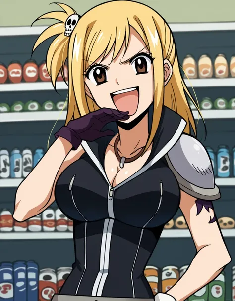 score_9, score_8_up, score_7_up, source_anime, <lora:lucy-ashley-s3-ponyxl-lora-nochekaiser:1>, lucy ashley, long hair, brown eyes, blonde hair, large breasts, sidelocks, one side up, skull hair ornament,, gloves, cleavage, bodysuit, black bodysuit, sleeve...