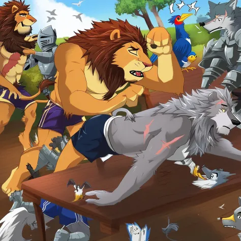 scar, wolf, shorts, bird, table, knight, lion, yaoi