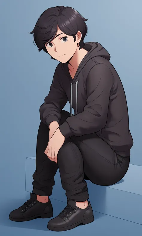 score_9, score_8_up, score_7_up, source_anime, anime illustration, masterpiece, best quality, lots of details, detailed background, BREAK
1boy, solo, 18 years old, femboy:0.1, adult, jasonsnowdaze, hoodie, black hair, looking at viewer, black footwear, bla...