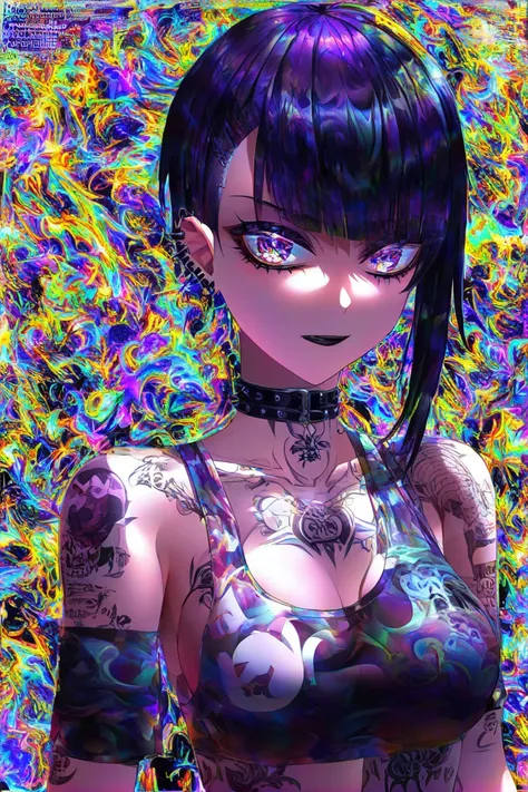 1girl, goth, tattoos, anime style, <lora:NomNom:2>