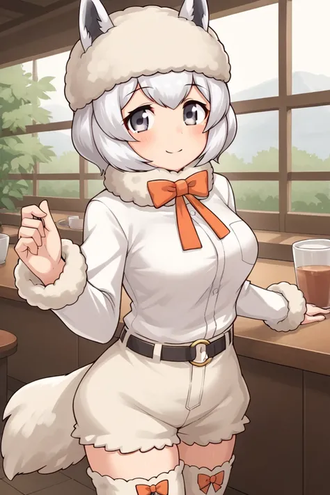 score_9, score_8_up, score_7_up, source_anime, BREAK <lora:アルパカワカイヤ:0.5>, alpaca huacaya (kemono friends), 1girl, animal ears, tail, horizontal pupils, grey eyes, white hair, short hair, fur hat, bow, bowtie, neck ribbon, frills, fur collar, fur trim, whit...