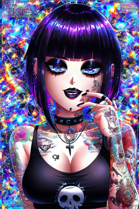 1girl, goth, tattoos, nomnom, <lora:NomNom:1>