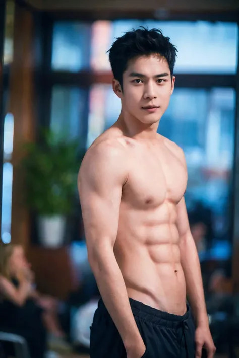 1boy, male focus, asian, black hair, shirtless, blurry, blurry background, blurry foreground, depth of field, photo (medium), photorealistic, realistic, solo 
<lora:20241108-1731037521130:0.8>